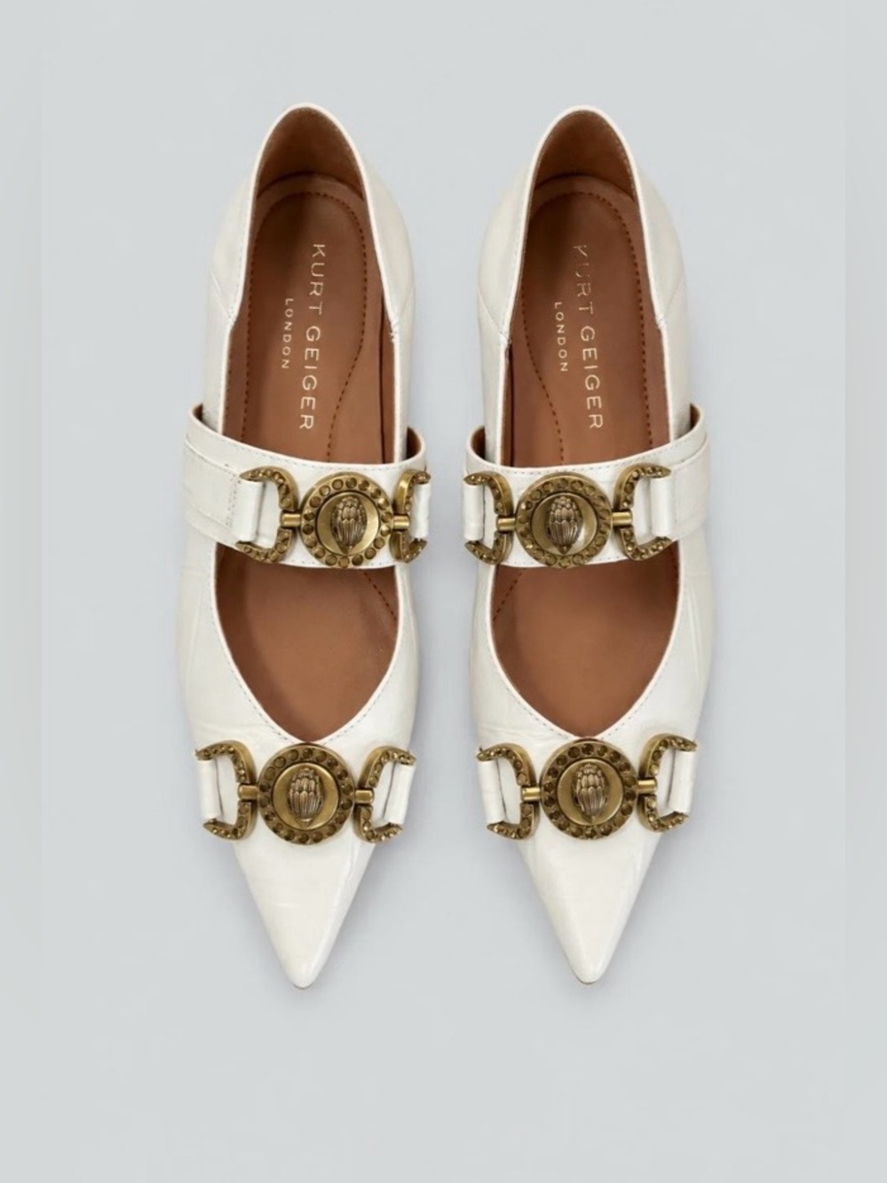 Cream Pointed Toe Embellished KURT GEIGER LONDON MANSION SLIP ON FLAT LOAFERS 38 - Picture 2 of 8